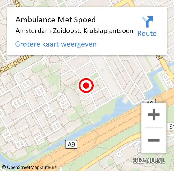 Locatie op kaart van de 112 melding: Ambulance Met Spoed Naar Amsterdam-Zuidoost, Krulslaplantsoen op 16 juni 2021 17:47