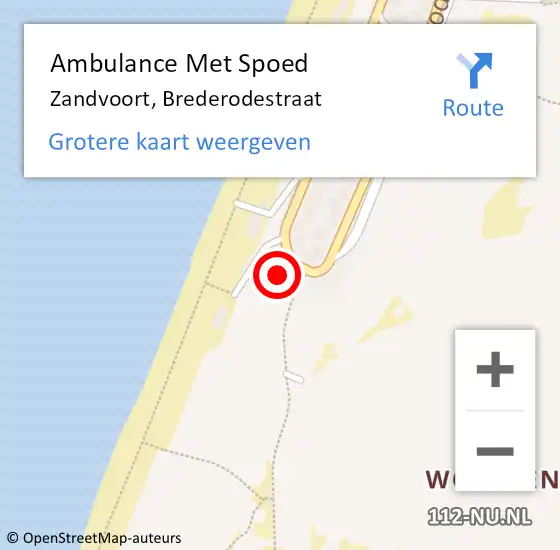 Locatie op kaart van de 112 melding: Ambulance Met Spoed Naar Zandvoort, Brederodestraat op 16 juni 2021 18:03