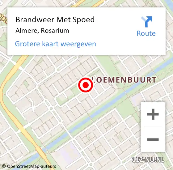 Locatie op kaart van de 112 melding: Brandweer Met Spoed Naar Almere, Rosarium op 16 juni 2021 18:19