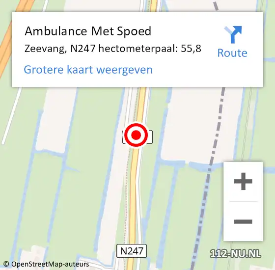 Locatie op kaart van de 112 melding: Ambulance Met Spoed Naar Zeevang, N247 hectometerpaal: 55,8 op 16 juni 2021 18:39