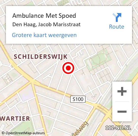 Locatie op kaart van de 112 melding: Ambulance Met Spoed Naar Den Haag, Jacob Marisstraat op 16 juni 2021 18:46