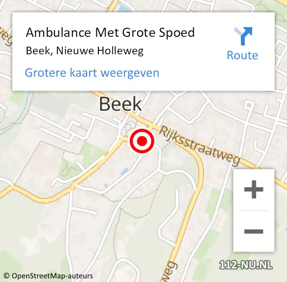 Locatie op kaart van de 112 melding: Ambulance Met Grote Spoed Naar Beek, Nieuwe Holleweg op 16 juni 2021 19:02