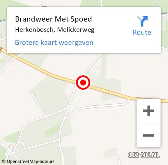 Locatie op kaart van de 112 melding: Brandweer Met Spoed Naar Herkenbosch, Melickerweg op 16 juni 2021 19:11