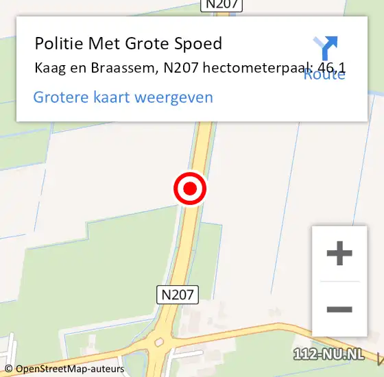 Locatie op kaart van de 112 melding: Politie Met Grote Spoed Naar Kaag en Braassem, N207 hectometerpaal: 46,1 op 16 juni 2021 19:26