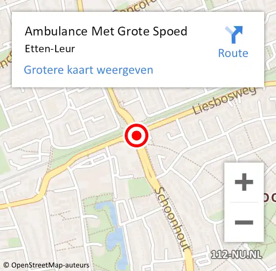 Locatie op kaart van de 112 melding: Ambulance Met Grote Spoed Naar Etten-Leur op 16 juni 2021 19:31