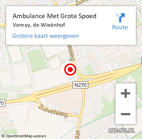 Locatie op kaart van de 112 melding: Ambulance Met Grote Spoed Naar Venray, de Wieënhof op 16 juni 2021 20:46