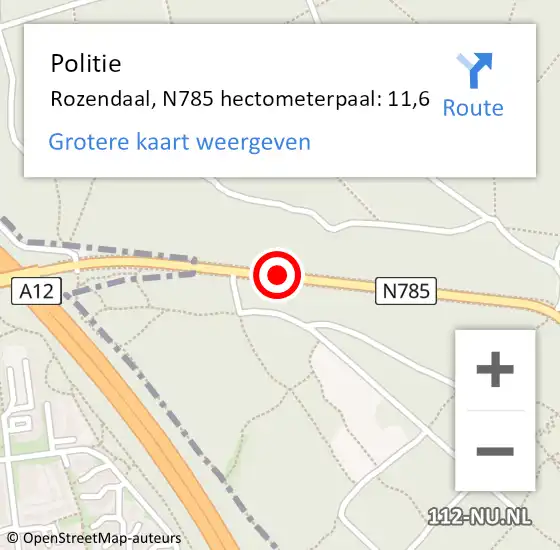 Locatie op kaart van de 112 melding: Politie Rozendaal, N785 hectometerpaal: 11,6 op 16 juni 2021 21:01