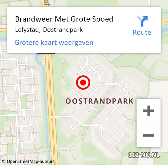 Locatie op kaart van de 112 melding: Brandweer Met Grote Spoed Naar Lelystad, Oostrandpark op 16 juni 2021 21:12