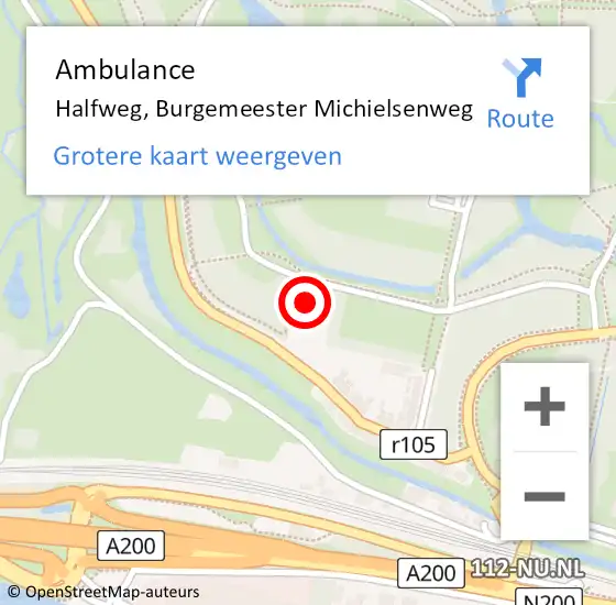 Locatie op kaart van de 112 melding: Ambulance Halfweg, Burgemeester Michielsenweg op 16 juni 2021 21:54