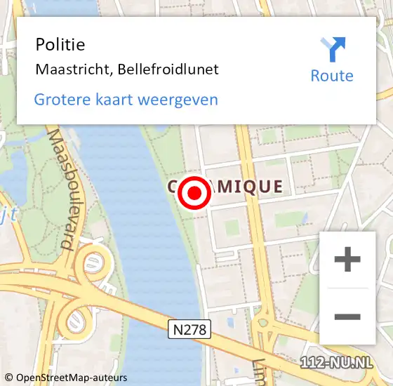 Locatie op kaart van de 112 melding: Politie Maastricht, Bellefroidlunet op 16 juni 2021 22:01