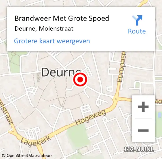 Locatie op kaart van de 112 melding: Brandweer Met Grote Spoed Naar Deurne, Molenstraat op 16 juni 2021 22:58