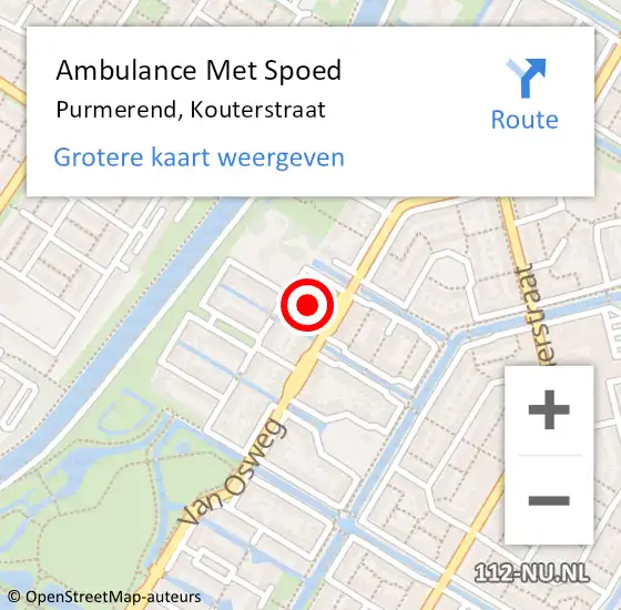 Locatie op kaart van de 112 melding: Ambulance Met Spoed Naar Purmerend, Kouterstraat op 16 juni 2021 23:20