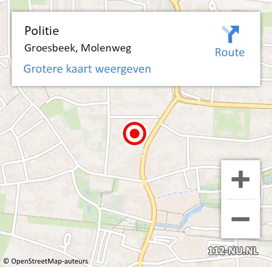 Locatie op kaart van de 112 melding: Politie Groesbeek, Molenweg op 16 juni 2021 23:25