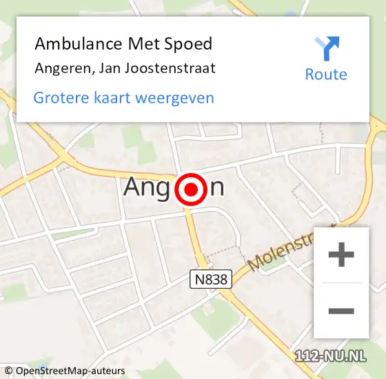 Locatie op kaart van de 112 melding: Ambulance Met Spoed Naar Angeren, Jan Joostenstraat op 17 juni 2021 00:42