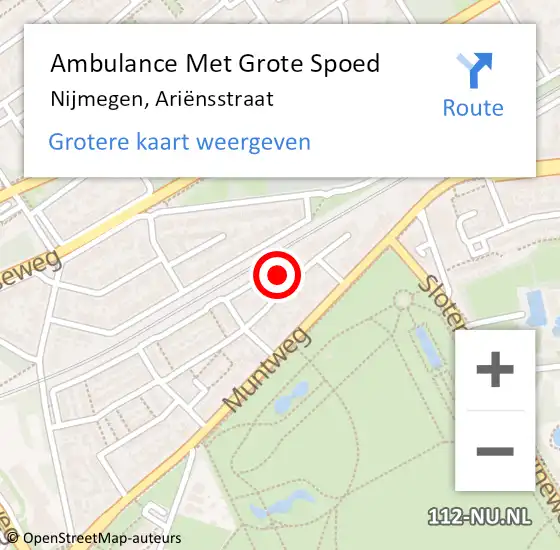 Locatie op kaart van de 112 melding: Ambulance Met Grote Spoed Naar Nijmegen, Ariënsstraat op 17 juni 2021 04:10
