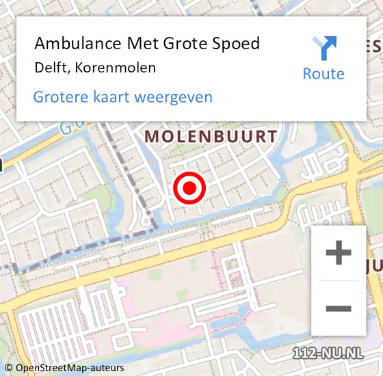 Locatie op kaart van de 112 melding: Ambulance Met Grote Spoed Naar Delft, Korenmolen op 17 juni 2021 06:06