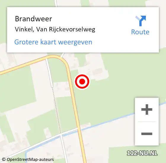 Locatie op kaart van de 112 melding: Brandweer Vinkel, Van Rijckevorselweg op 17 juni 2021 06:49