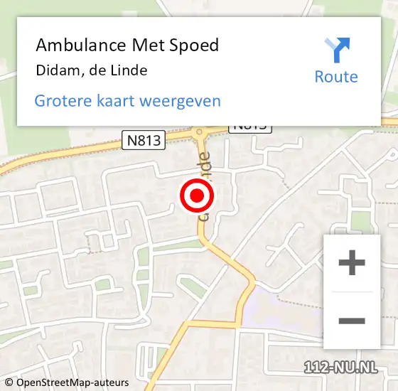 Locatie op kaart van de 112 melding: Ambulance Met Spoed Naar Didam, de Linde op 17 juni 2021 07:17