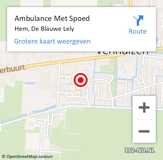 Locatie op kaart van de 112 melding: Ambulance Met Spoed Naar Hem, De Blauwe Lely op 17 juni 2021 07:25