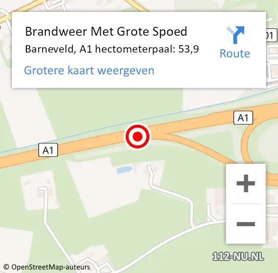 Locatie op kaart van de 112 melding: Brandweer Met Grote Spoed Naar Barneveld, A1 hectometerpaal: 53,9 op 17 juni 2021 07:26
