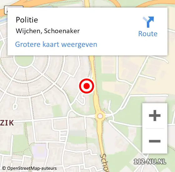 Locatie op kaart van de 112 melding: Politie Wijchen, Schoenaker op 17 juni 2021 08:02