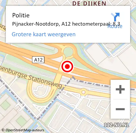 Locatie op kaart van de 112 melding: Politie Pijnacker-Nootdorp, A12 hectometerpaal: 8,3 op 17 juni 2021 08:09