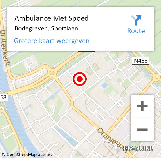 Locatie op kaart van de 112 melding: Ambulance Met Spoed Naar Bodegraven, Sportlaan op 17 juni 2021 08:24