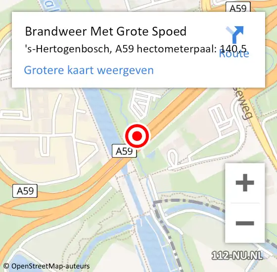 Locatie op kaart van de 112 melding: Brandweer Met Grote Spoed Naar 's-Hertogenbosch, A59 hectometerpaal: 140,5 op 17 juni 2021 08:26