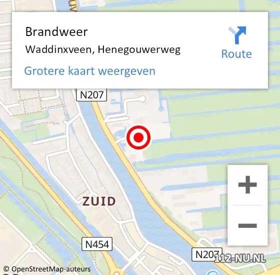 Locatie op kaart van de 112 melding: Brandweer Waddinxveen, Henegouwerweg op 17 juni 2021 08:32