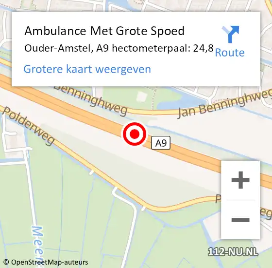 Locatie op kaart van de 112 melding: Ambulance Met Grote Spoed Naar Ouder-Amstel, A9 hectometerpaal: 24,8 op 17 juni 2021 08:45