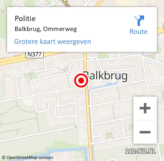 Locatie op kaart van de 112 melding: Politie Balkbrug, Ommerweg op 17 juni 2021 09:05