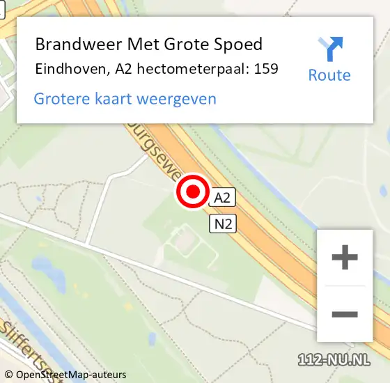 Locatie op kaart van de 112 melding: Brandweer Met Grote Spoed Naar Eindhoven, A2 hectometerpaal: 159 op 17 juni 2021 09:10