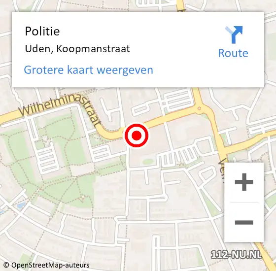 Locatie op kaart van de 112 melding: Politie Uden, Koopmanstraat op 17 juni 2021 09:14