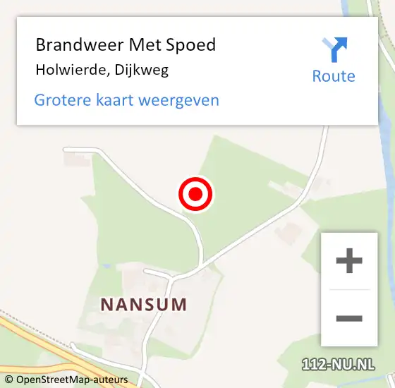 Locatie op kaart van de 112 melding: Brandweer Met Spoed Naar Holwierde, Dijkweg op 17 juni 2021 09:16