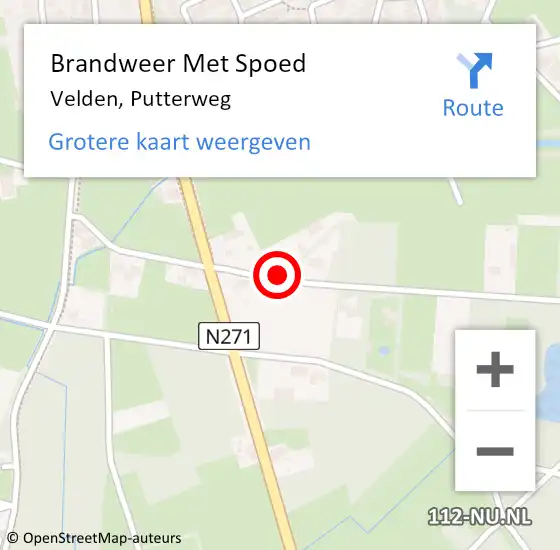 Locatie op kaart van de 112 melding: Brandweer Met Spoed Naar Velden, Putterweg op 17 juni 2021 10:07