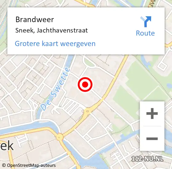 Locatie op kaart van de 112 melding: Brandweer Sneek, Jachthavenstraat op 17 juni 2021 10:35