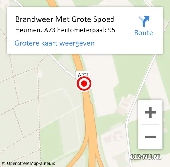 Locatie op kaart van de 112 melding: Brandweer Met Grote Spoed Naar Heumen, A73 hectometerpaal: 95 op 17 juni 2021 10:39