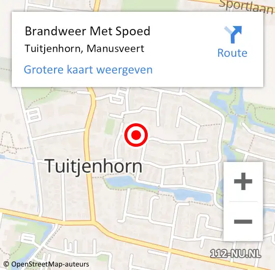 Locatie op kaart van de 112 melding: Brandweer Met Spoed Naar Tuitjenhorn, Manusveert op 17 juni 2021 11:03