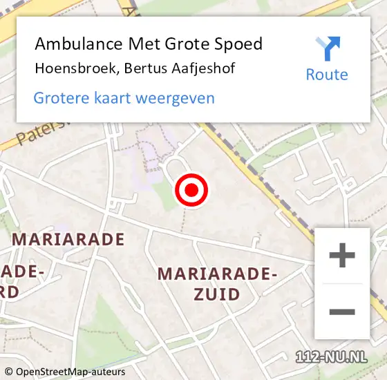 Locatie op kaart van de 112 melding: Ambulance Met Grote Spoed Naar Hoensbroek, Bertus Aafjeshof op 13 juni 2014 14:52