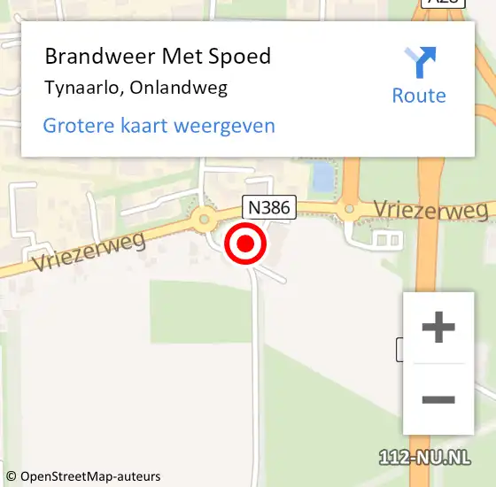 Locatie op kaart van de 112 melding: Brandweer Met Spoed Naar Tynaarlo, Onlandweg op 17 juni 2021 12:11