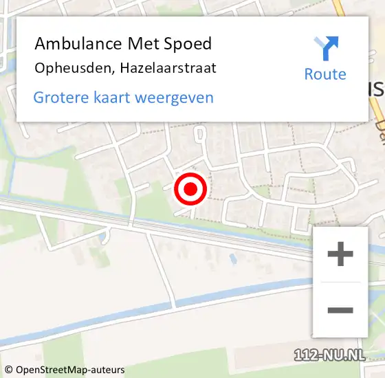 Locatie op kaart van de 112 melding: Ambulance Met Spoed Naar Opheusden, Hazelaarstraat op 17 juni 2021 12:22