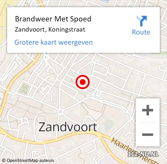 Locatie op kaart van de 112 melding: Brandweer Met Spoed Naar Zandvoort, Koningstraat op 17 juni 2021 12:39