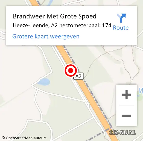 Locatie op kaart van de 112 melding: Brandweer Met Grote Spoed Naar Heeze-Leende, A2 hectometerpaal: 174 op 17 juni 2021 12:40