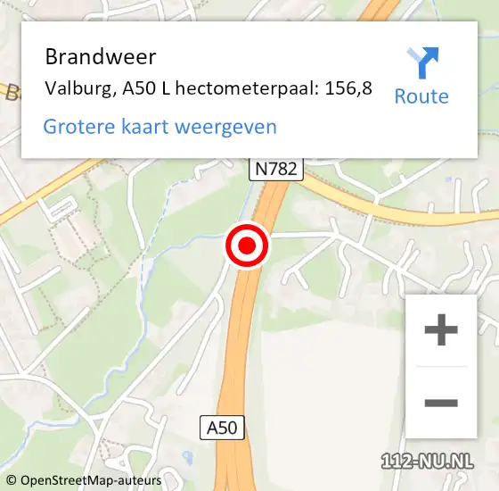 Locatie op kaart van de 112 melding: Brandweer Ewijk, A50 L hectometerpaal: 153,3 op 13 juni 2014 15:03