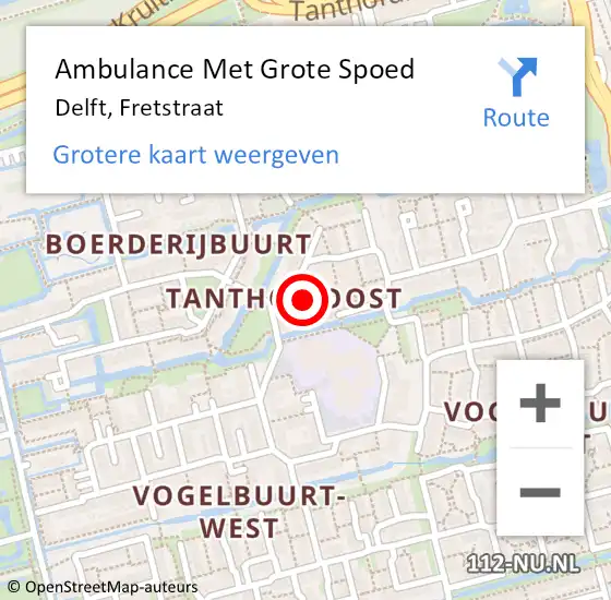 Locatie op kaart van de 112 melding: Ambulance Met Grote Spoed Naar Delft, Fretstraat op 17 juni 2021 12:50