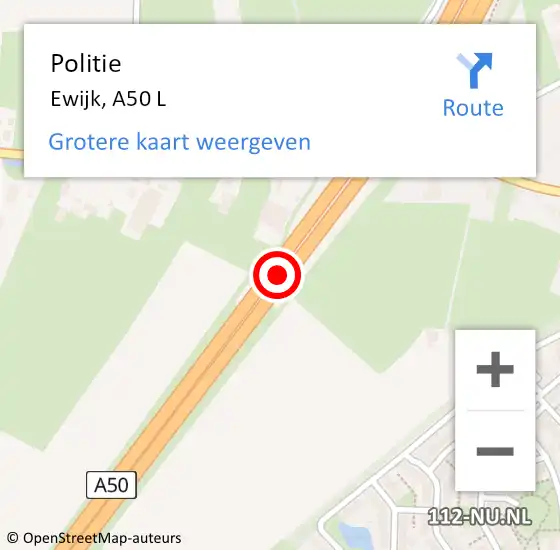 Locatie op kaart van de 112 melding: Politie Ewijk, A50 L op 13 juni 2014 15:05