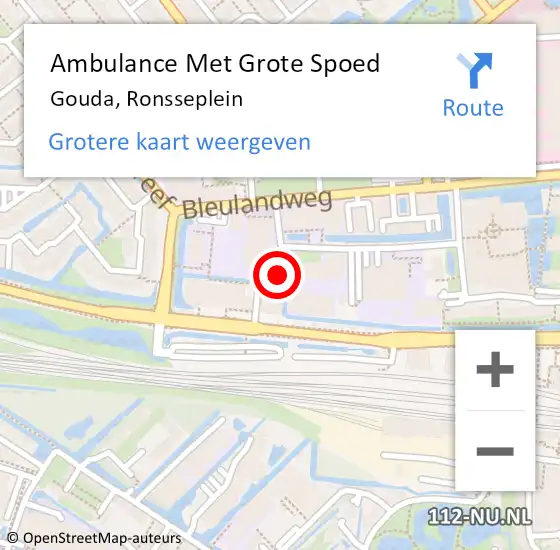 Locatie op kaart van de 112 melding: Ambulance Met Grote Spoed Naar Gouda, Ronsseplein op 17 juni 2021 13:03