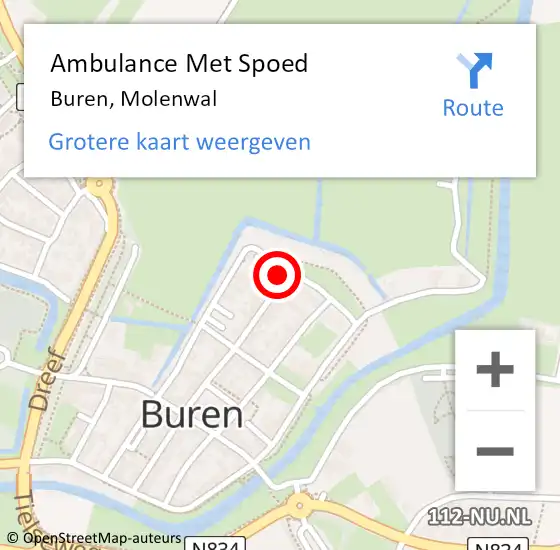 Locatie op kaart van de 112 melding: Ambulance Met Spoed Naar Buren, Molenwal op 8 september 2013 14:17