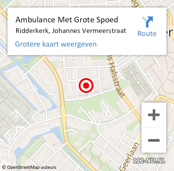 Locatie op kaart van de 112 melding: Ambulance Met Grote Spoed Naar Ridderkerk, Johannes Vermeerstraat op 17 juni 2021 13:16