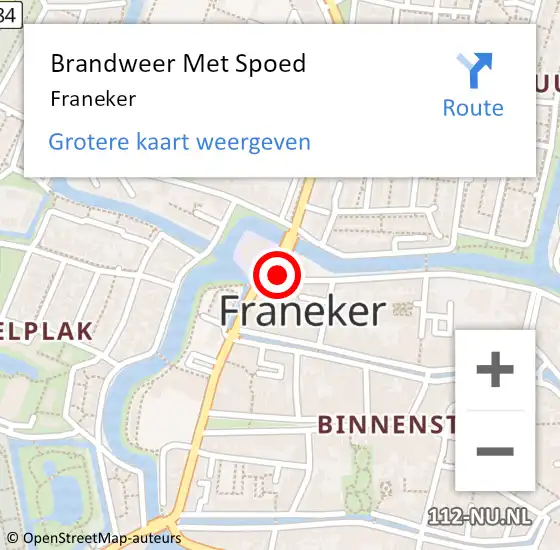 Locatie op kaart van de 112 melding: Brandweer Met Spoed Naar Franeker op 17 juni 2021 14:01